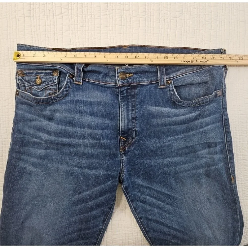 True Religion Jeans‎ Men's 42x31 Blue Straight Denim Faded Whiskers Streetwear